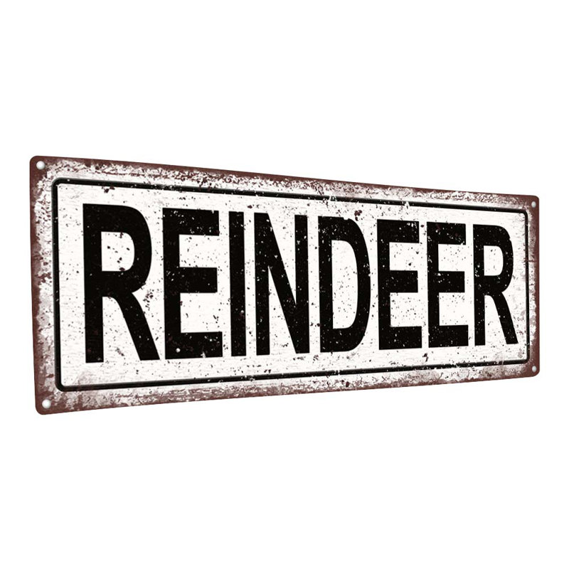 Panneau de Noël renne en métal, H 5,75 po x l 15,5 po x P 0,04 po