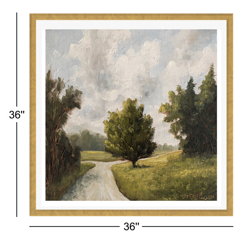 «Around The Bend» encadré par Miss Mustard Seed, peinture, Oui, Papier avec cadre doré, H 36 po x l 36 po x P 0,75 po