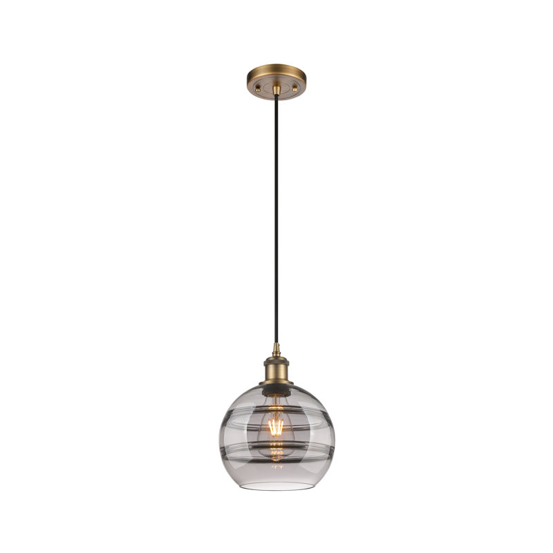 Luminaire suspendu à 1 lumière Ballston Bienes-516-G556, H 9,88 po x l 8 po x P 8 po, Gris fumée clair, Laiton brossé