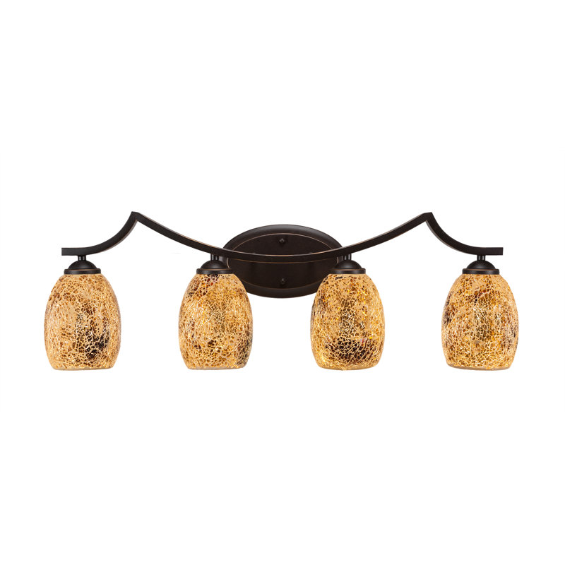 Zilo 4 Light Bath Bar Shown In Graphite Finish With 5" Black Fusion Glass, Gold, Matte Black