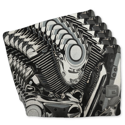 Braided Polyester Placemat Set of 6 | Motorcycle Engine Decor