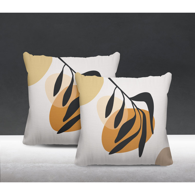 Jeté carré en polyester / mélange de polyester intérieur / extérieur, L 15 po x H 15 po, Orange / beige