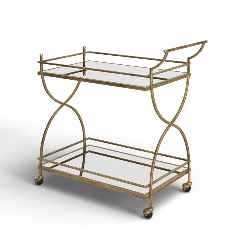 Antique Gold Metal and Glass Bar Cart with Storage