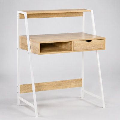 Bureau compact à domicile avec tiroir, tablettes et grand espace de rangement pour les petits espaces, parfait pour l'écriture et le travail sur ordinateur.