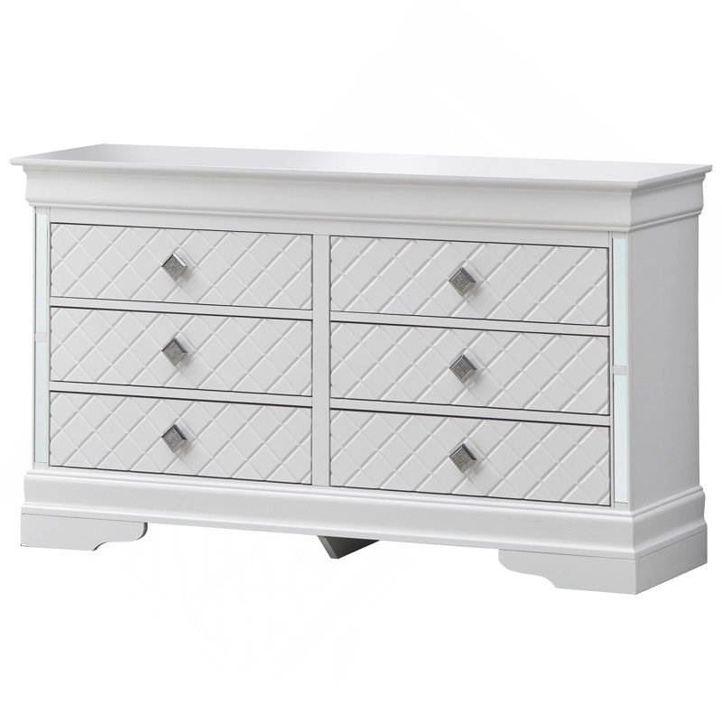 Commode verticale à 6 tiroirs avec façade texturée et poignées décoratives