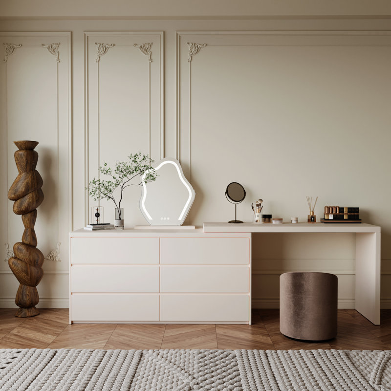 Table de maquillage à 6 tiroirs Zohair, Crème