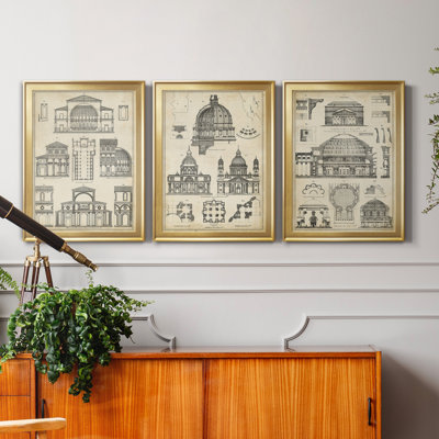 " Vintage Architects Plan I " 3 - Pieces