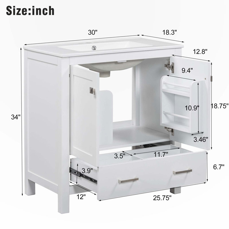Texana 30.00'' Single Bathroom Vanity with Ceramic Top, White