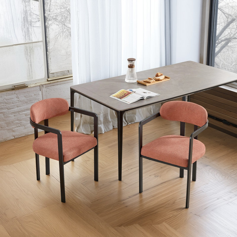 Ensemble de 2 chaises de salle à manger modernes rembourrées avec pieds en métal noir Boucle, Orange