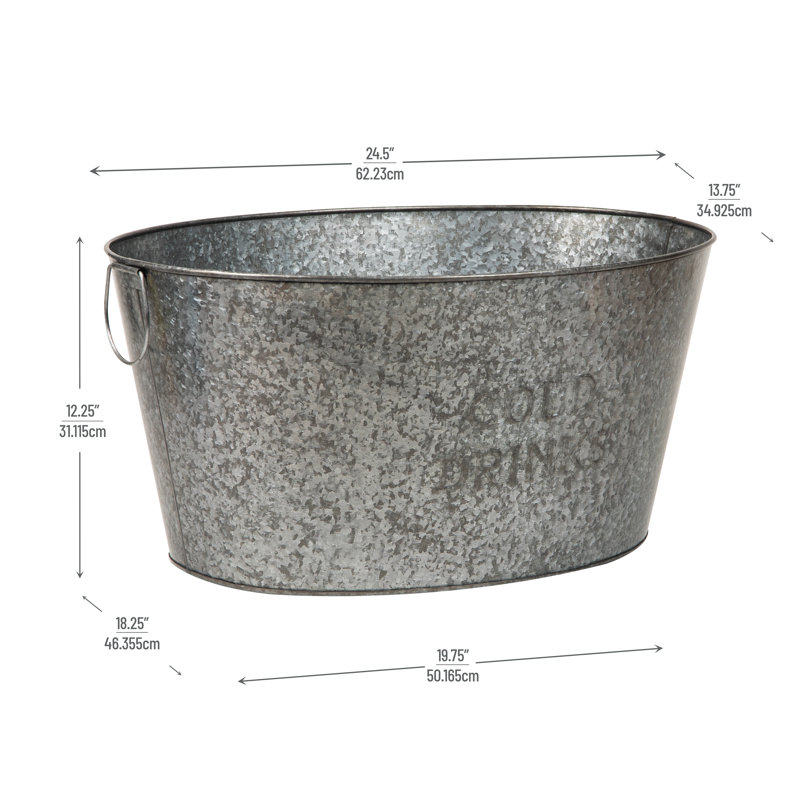 Large Silver Galvanized Steel Rustic Beverage Tub