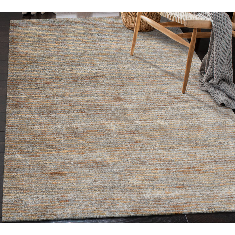 Tapis ivoire tissé à la main Tsamis, Argent / Naturel, Rectangle 8 pi x 11 pi