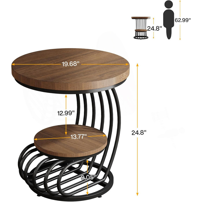 Table de bout ronde ronde avec rangement à 2 niveaux