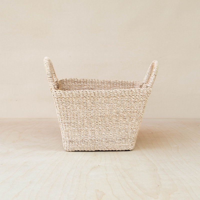 Natural Tapered Square Tabletop Basket with Handles
