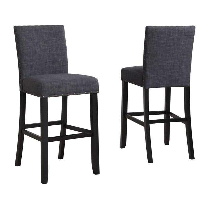Tabourets de bar en tissu avec garniture cloutée, ensemble de 2, Gris