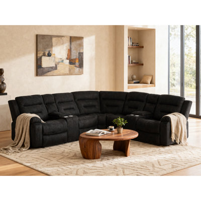 7-piece, 2 Power Recliners Suede Reclining Sectional by Latitude Run