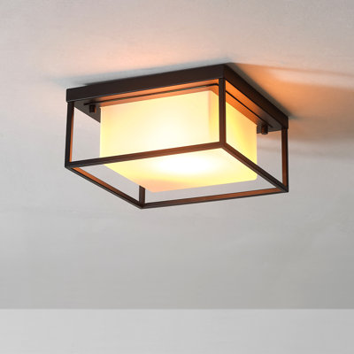 1-Light Matte Black Outdoor Flush Mount with Frosted Glass