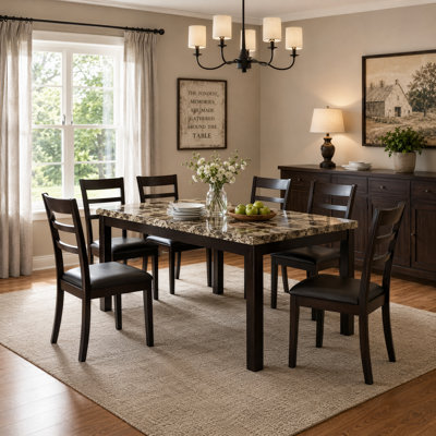 Dining Table Faux Marble Top Birch Veneer