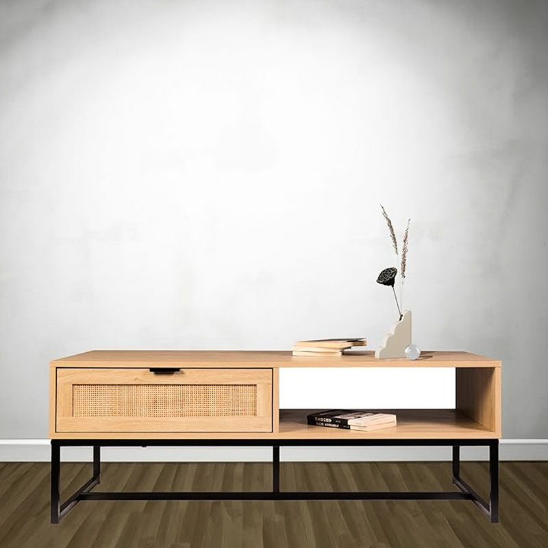 Natural Wood Coastal Tv Stand With Drawer, Storage , And Design, 21 Inches Wide Style Contemporary Look, 47 Long