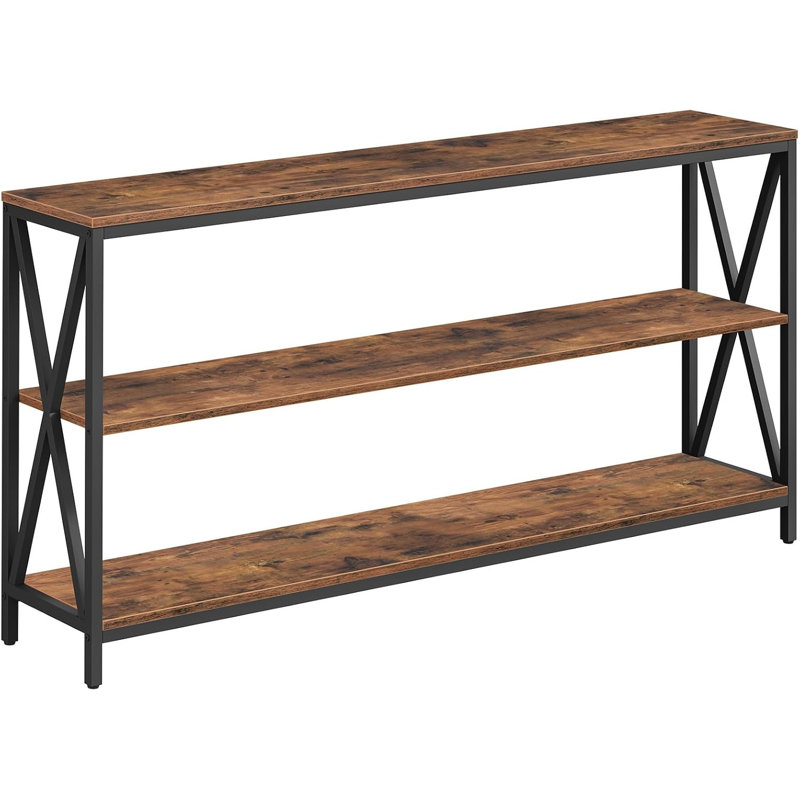 Industrial Console Table With 3-Tier Open Shelves, Narrow Sofa Table For Entryway, Hallway, Living Room, Bedroom, Rustic Brown Finish, Sturdy Metal Frame And Engineered Wood Construction