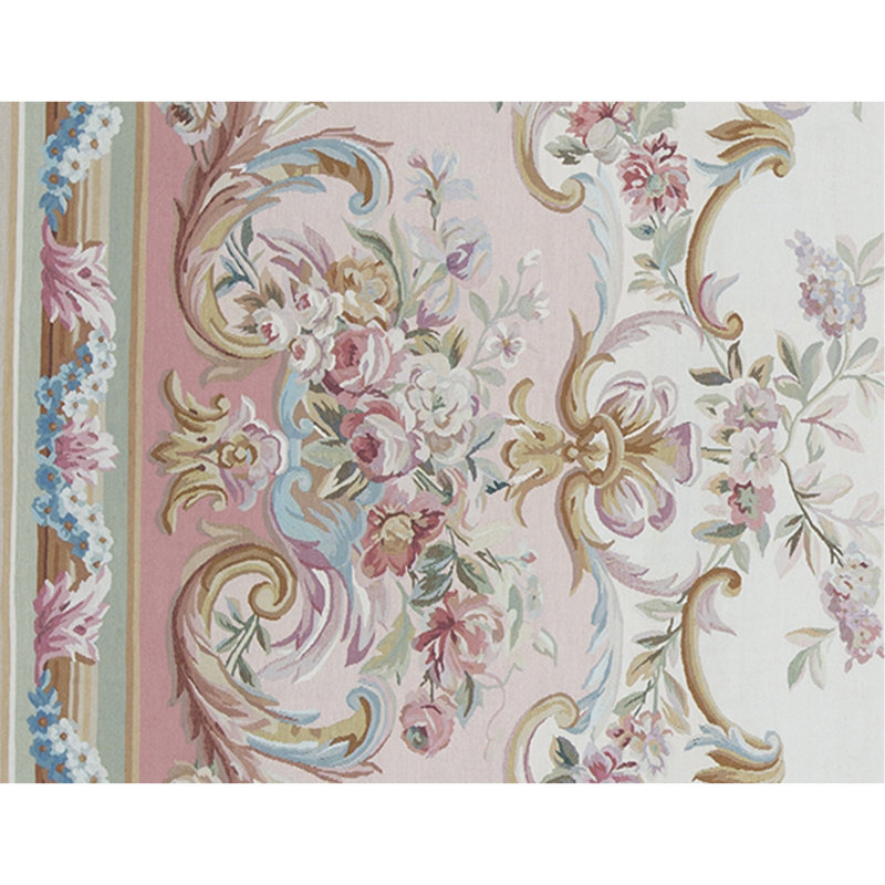 Aubusson Renaissance Hand Knotted Wool Oriental Area Rug in Ivory/Rose