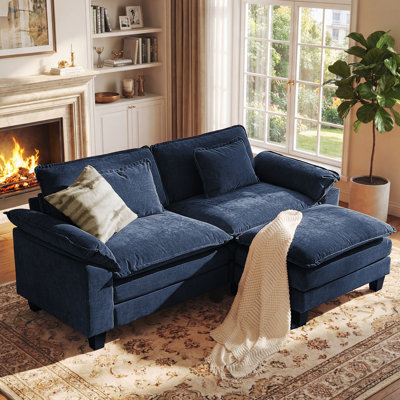 Canapé modulaire en forme de U de 86 po, canapé Cloud avec repose-pieds et coussins amovibles - bleu
