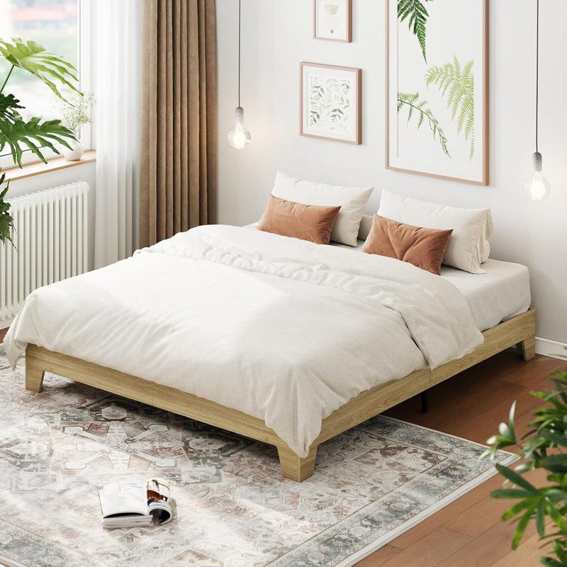 Platform Bed Frame with Wood & Metal Slats, 10.2" Underbed Storage, Easy Assembly, Golden Sandalwood, Tan, Full