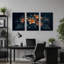Ensemble de 3 toiles orange et sarcelle avec feuillage-131364969