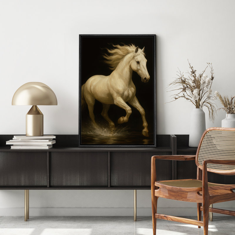 «Majestic White Horse Run Through Water», reproduction d'art sur toile encadrée, H 36 po x l 24 po x P 1,5 po