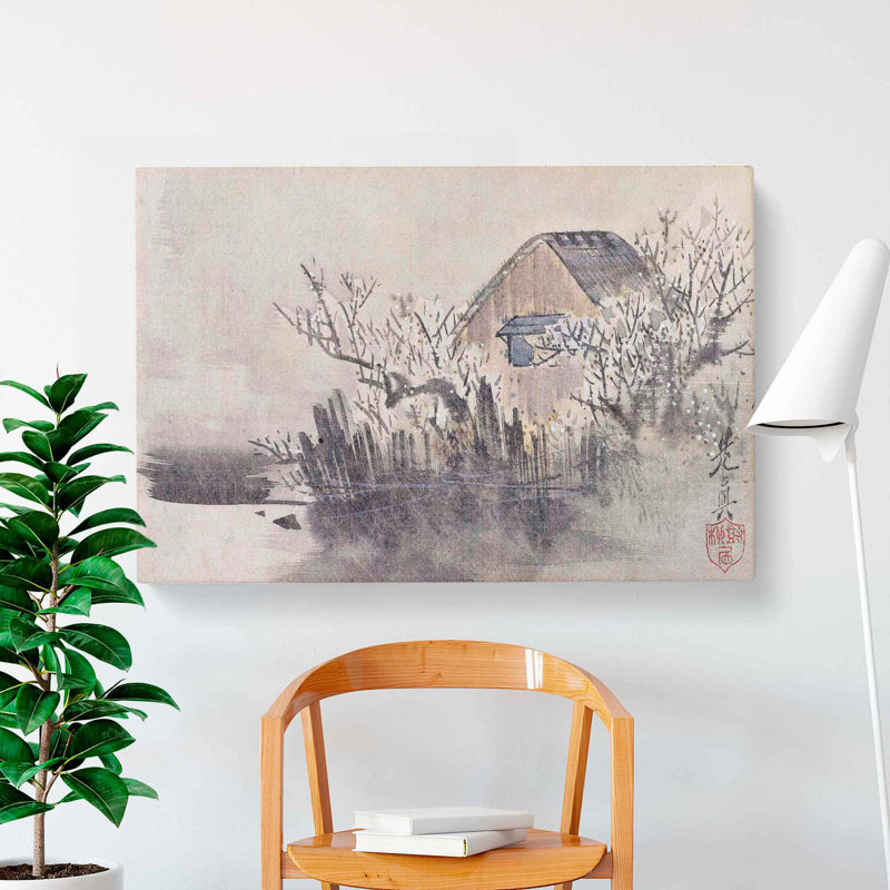 Hut By The Lake by Shibata Zeshin - Wrapped Canvas Painting, 35cm H x 50cm W x 3cm D