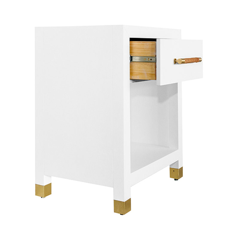 Modern Matte White Lacquer Round End Table with Storage