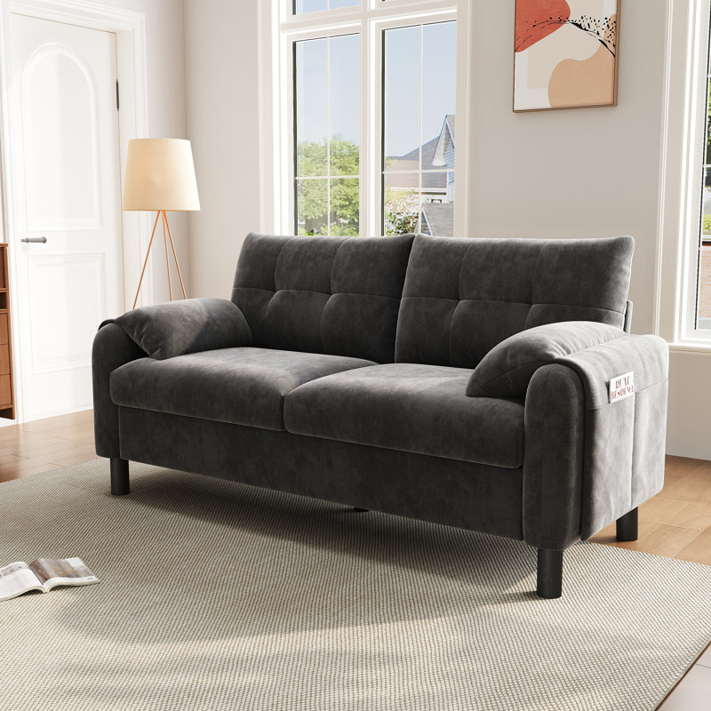 2 Seater Velvet Loveseat, Grey Does Not Apply