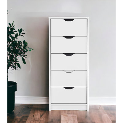 18" White Five Drawer Standard Chest by HomeRoots