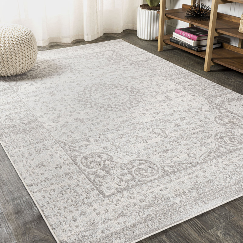 Droitwich Ornate Bohemian Medallion Gray/Cream Rug, Rectangle 4' x 6'