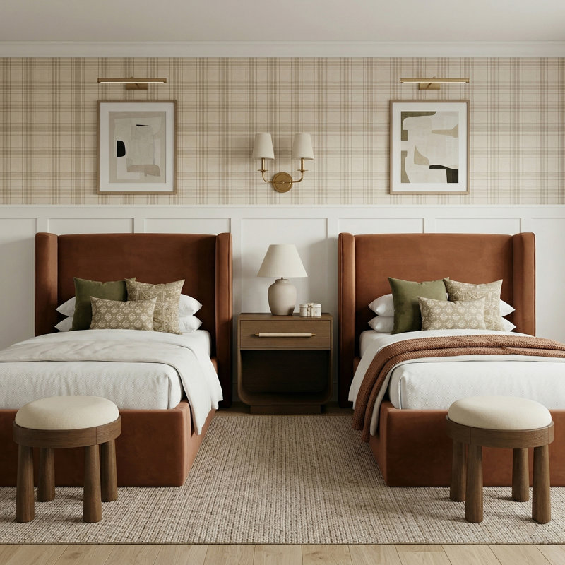Kendall Wanaque Velvet Upholstered Bed, Cognac Velvet, Twin