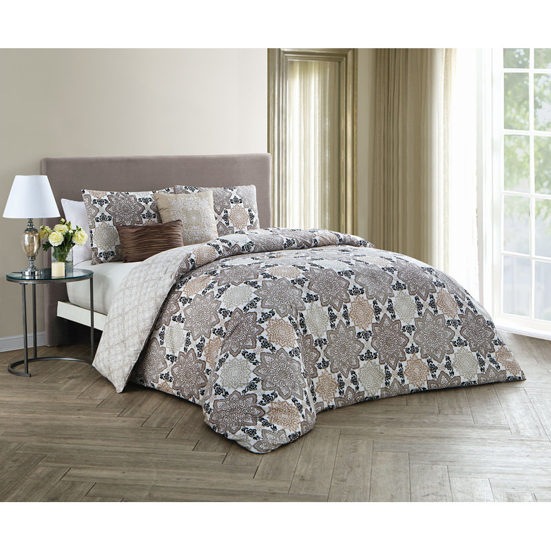 Ensemble d'édredon réversible 5 pièces Greer, Édredon de grand lit + 4 pièces additionnelles, Taupe