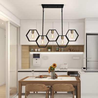 Luminaire suspendu 5 lumières noir / or