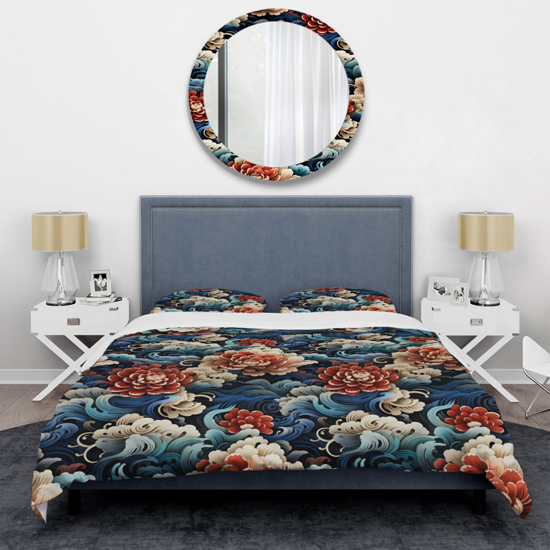 Ensemble de housse de couette Asian Artistry Floral II, Housse de couette pour grand lit et 2 taies décor