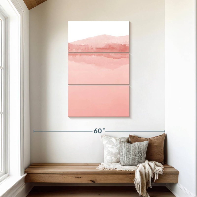 Aquarelle paysage II nuances de rose I, H 45 po x l 28 po