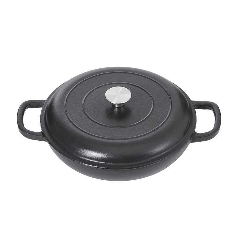 Living And Home 3.2L Cast Iron Round Dutch Oven, Black