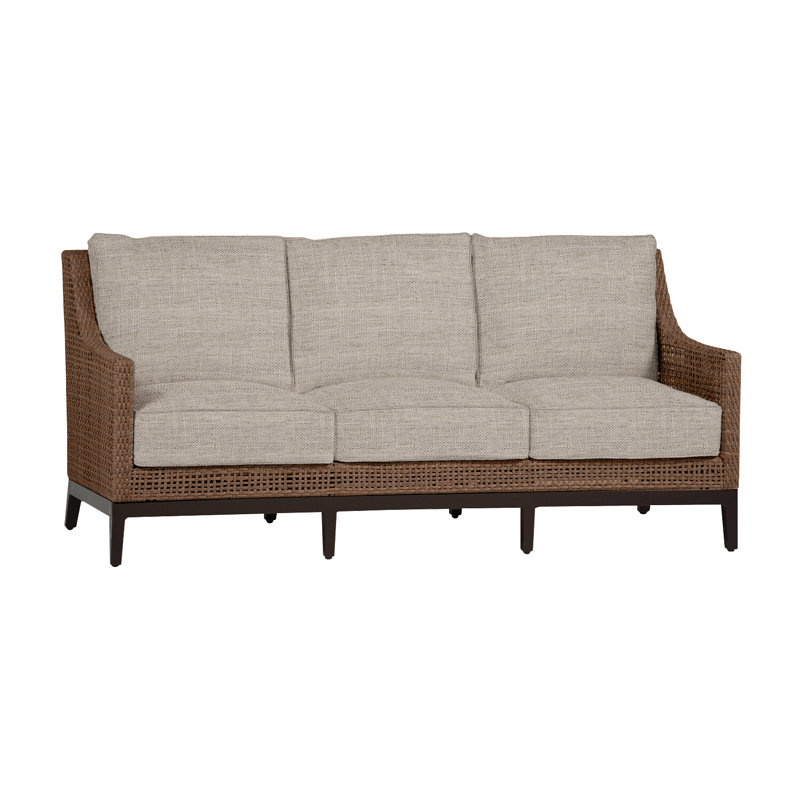 Canapé péninsule tissé - acajou / châtaignier, Lin Dove Sunbrella®, Acajou / châtaignier, Pas de passepoil + bourre standard
