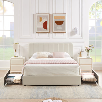 Huntsville Bed Frame with 4 Storage Drawers Velvet Upholstered Platform Bed Adjustable Headboard