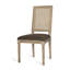 2 chaises de salle à manger, siège en tissu brun, canne et pieds cannelés