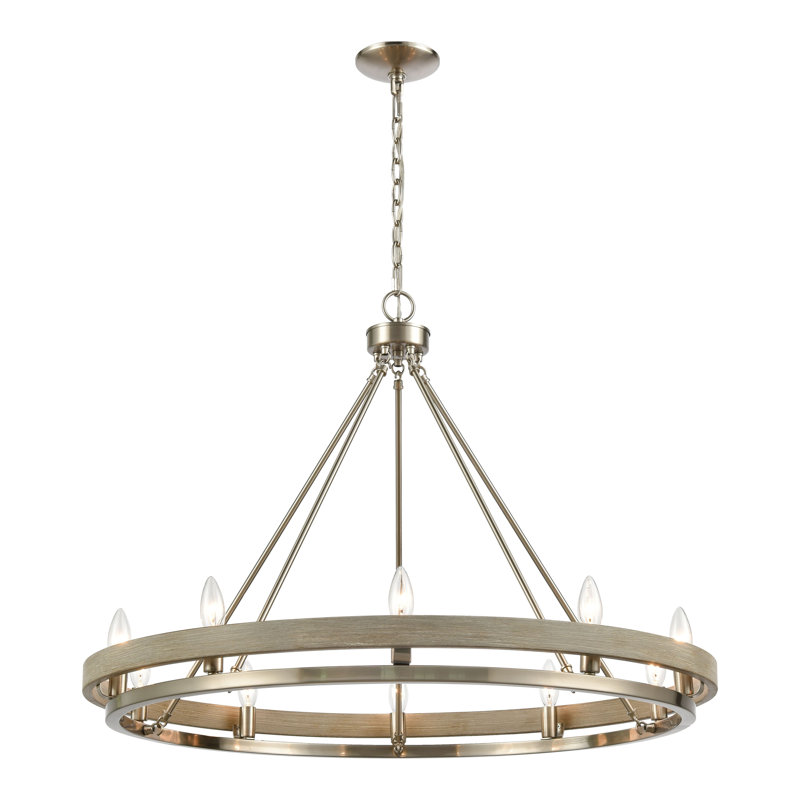 Lustre à 10 lumières de 34 po de large Danet - nickel satiné