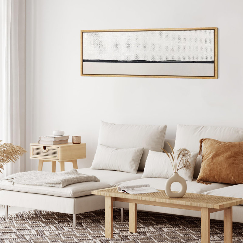 «Geometric Line Minimal Landscape Minimalist» en pointillé, impression encadrée, H 20 po x l 60 po, Naturel