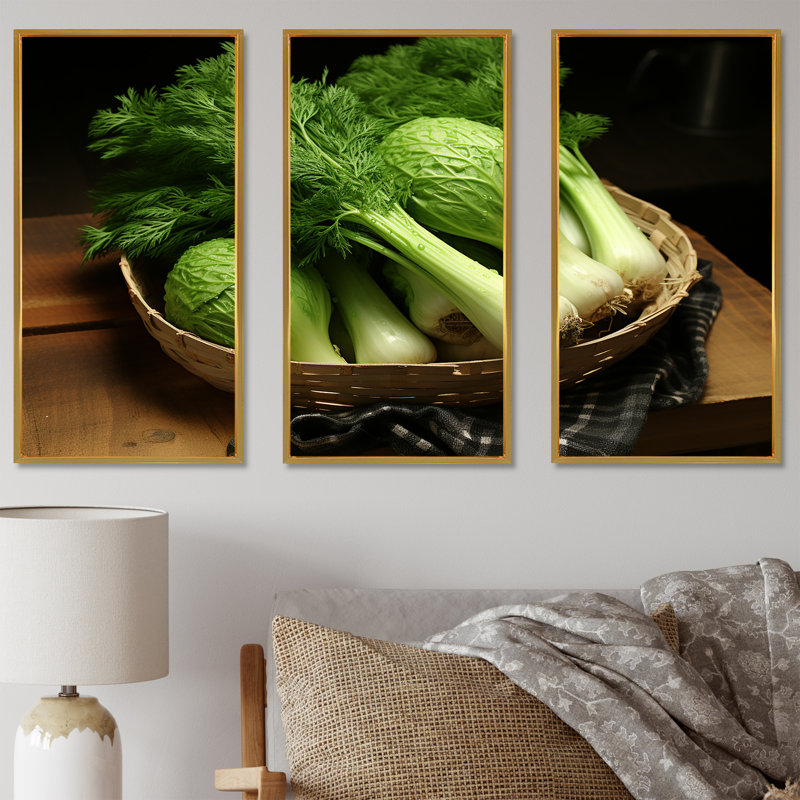 «Kitchen Fennel Herbs Fantasy 5 - Floral Herbs», art mural, Cadre flottant doré, H 28 po x l 36 po