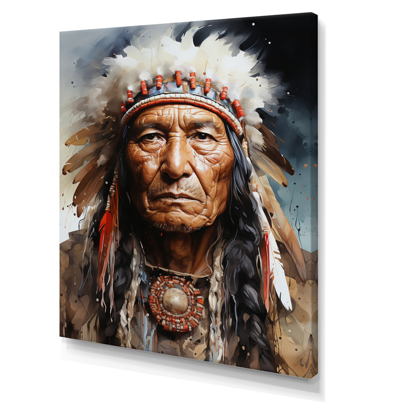 Portrait de Lakota amérindien, H 20 po x l 12 po x P 1 po, Toile tendue