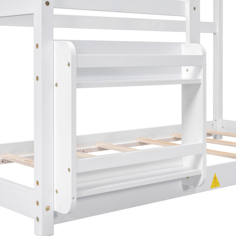 Lit simple en bois blanc avec tablette - support solide, semi-fermé sans sommier