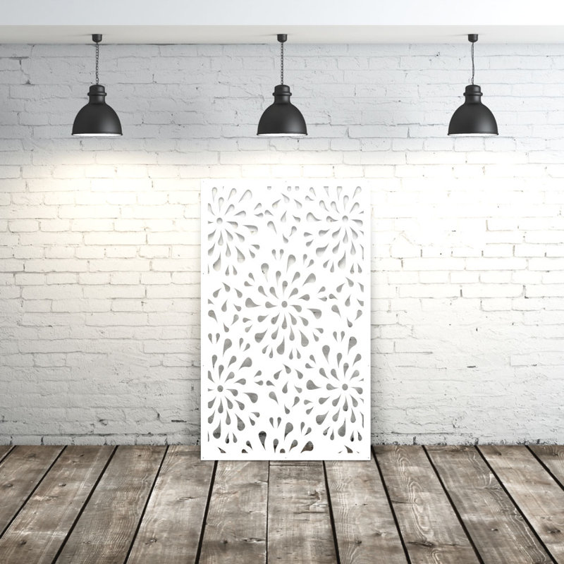 Panneau d'intimité en aluminium découpé au laser Curly Flower, L 24 po x H 36 po, Argent étincelant