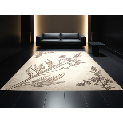Tapis lavable à la machine à motif lavande style campagne française beige