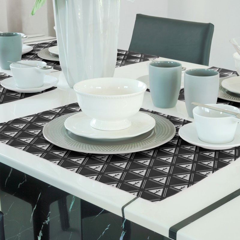 Barbra Polyester Geometric Rectangle Placemat, Black/White, Cotton